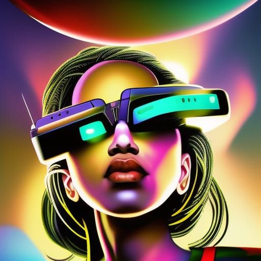 Cyberpunk Woman in VR Headset, Digital Art
