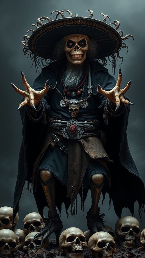 Creepy Skeletal Charro Spectre Casting Spells