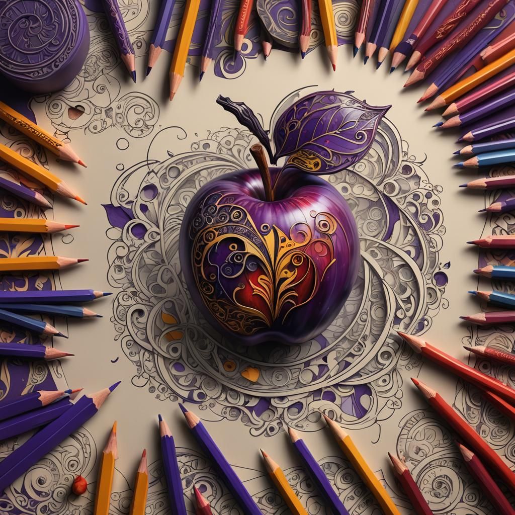 Sketch of Red Apple in Dark Fantasy Doodle Art