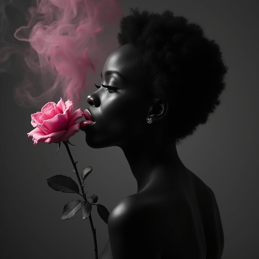 Sensual Woman in Shadow with Pink Lips and Smoke
