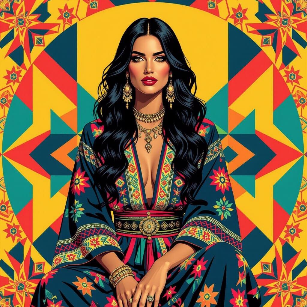 Gypsy Woman in Bold Colors, Pop Art Style