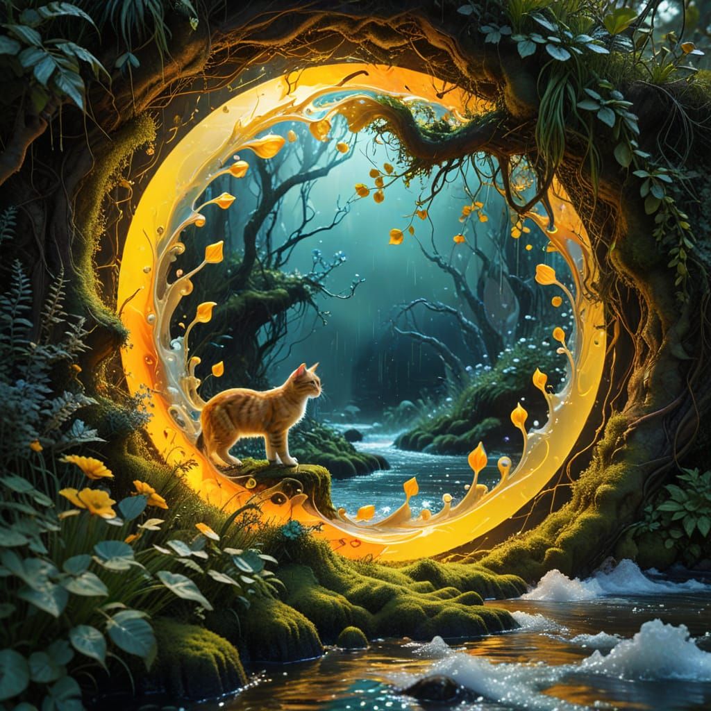 Abstract Iridescent Landscape with Glowing Pathways