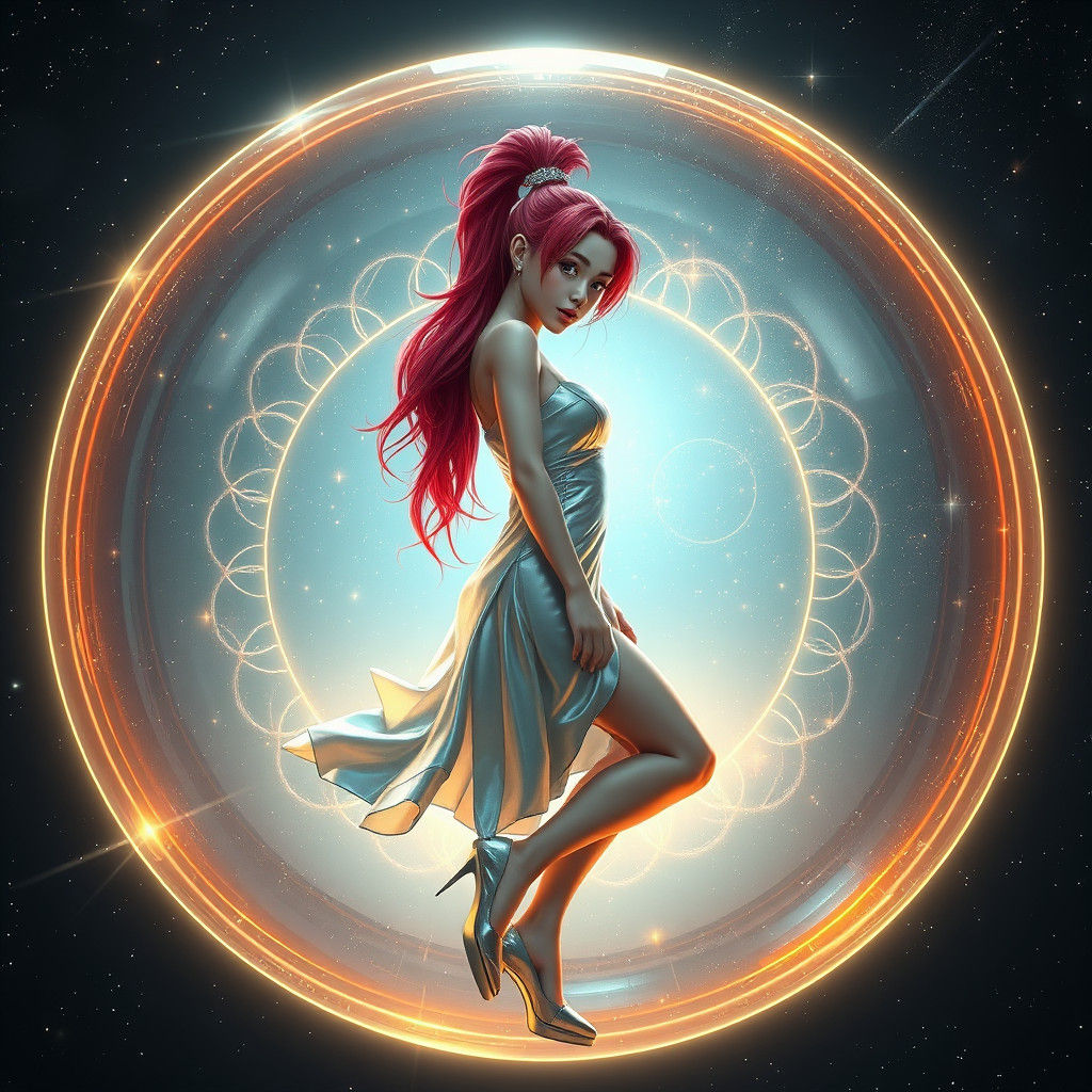 Deep Space Orb with Woman in Futuristic Dress