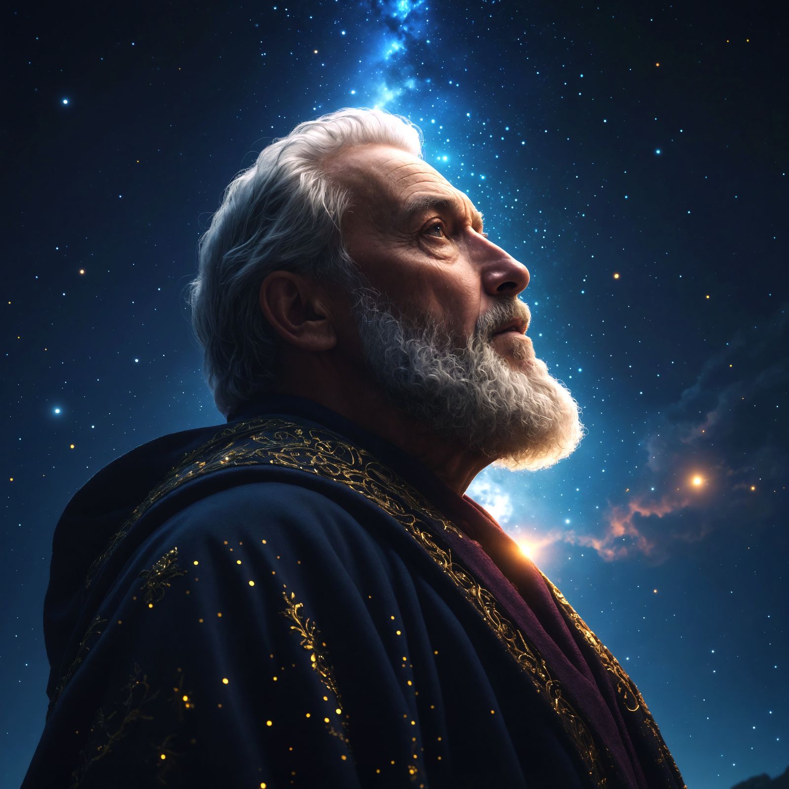 Man Gazing at Starry Sky in Detailed Digital Art