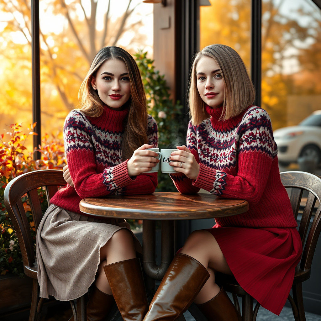 Friends in Fair Isle Sweaters Enjoying Autumn Day