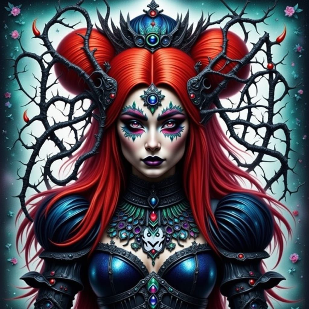 Queen of Hearts as Spider Goddess in Digital Art