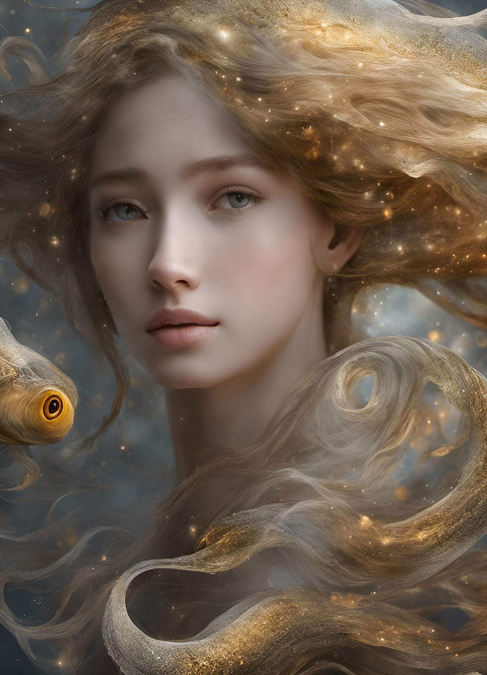 Ethereal Woman with Magic Particles in Hyperreal Style