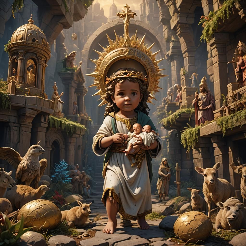 Baby Jesus: Detailed Matte Painting in Deep Color