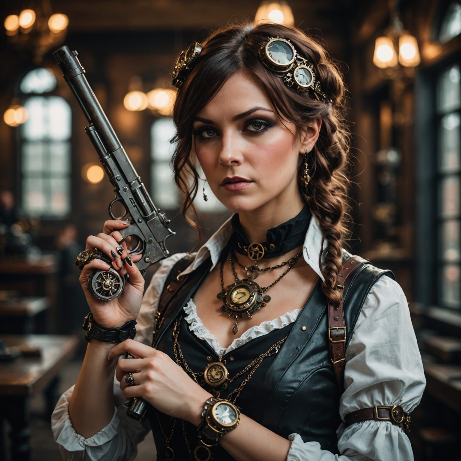 Steampunk Fairy Gangster with Gun and Necklace
