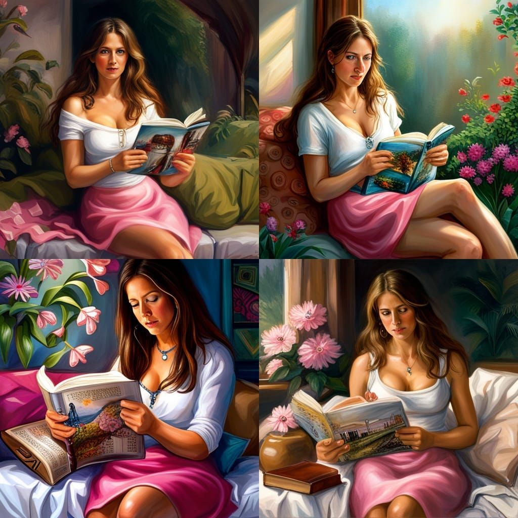 Beautiful Woman with Flowing Hair in Realistic Style