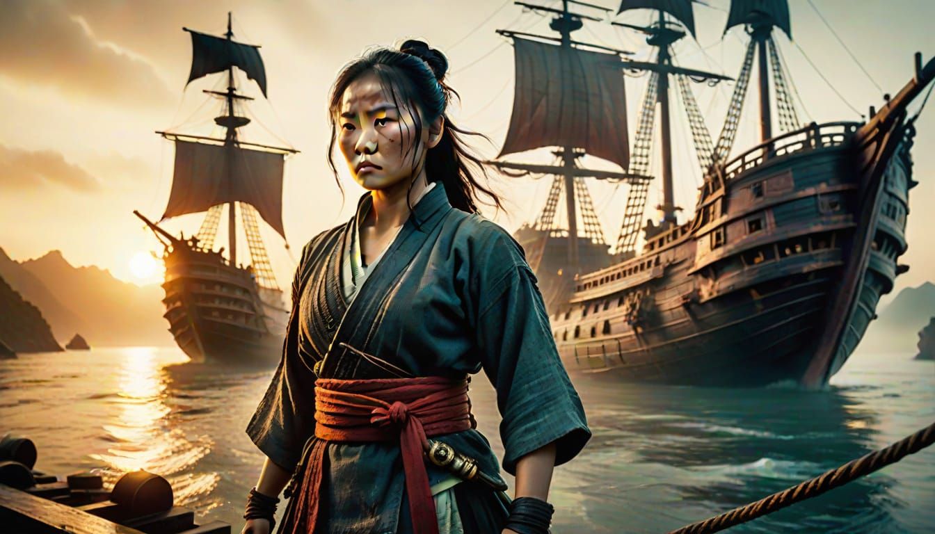 Epic Cinematic Still of a Strong Chinese Warrior Facing a Pi...