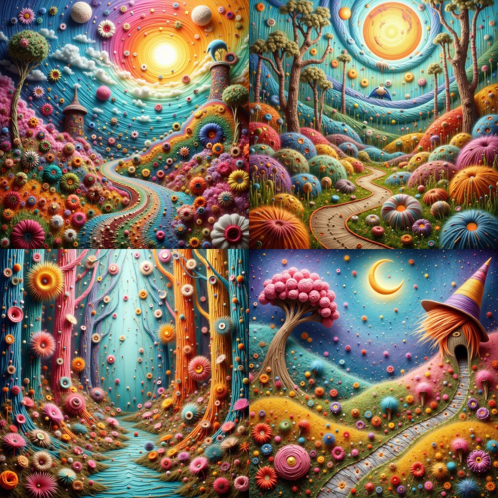 Whimsical Fairytale Landscape Embroidered with Delicate Fabr...