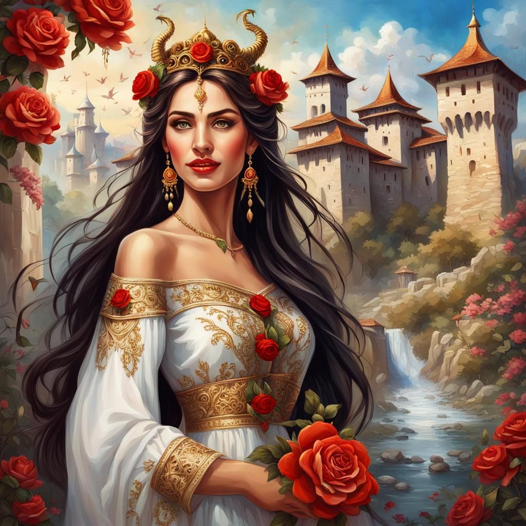 Bulgarian Woman in Traditional Dress: Oil Painting