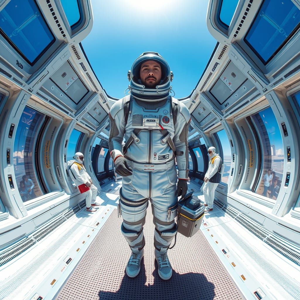 Astronaut in Futuristic Space Station, Inspired by Cyberpunk...