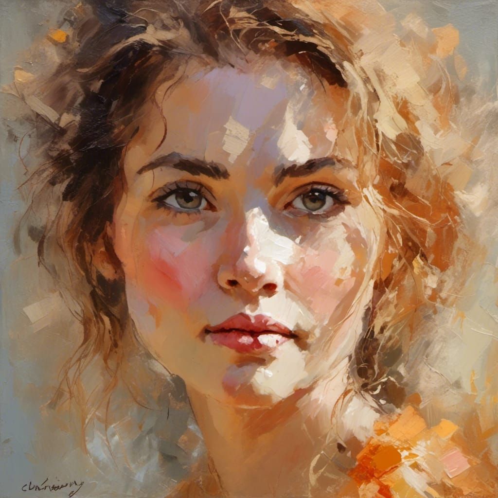 Elegant Oil Painting Portrait with Warm Light
