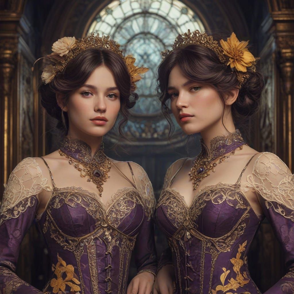 Elegant Victorian Twins in Mysterious Dark Fantasy