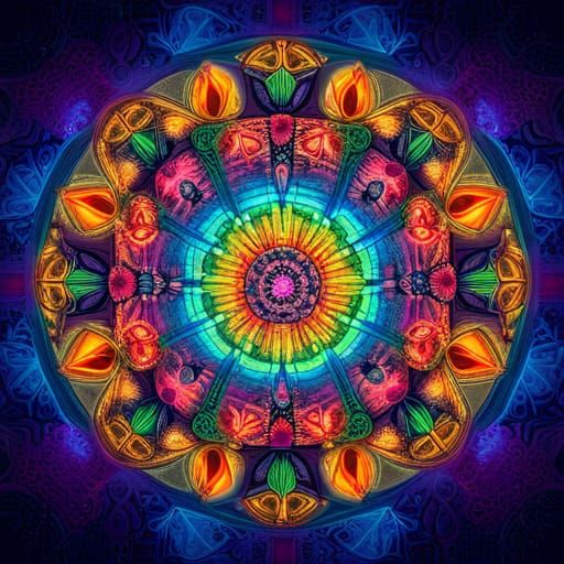 Kaleidoscopic Butterfly Mandala in Cyberpunk Style