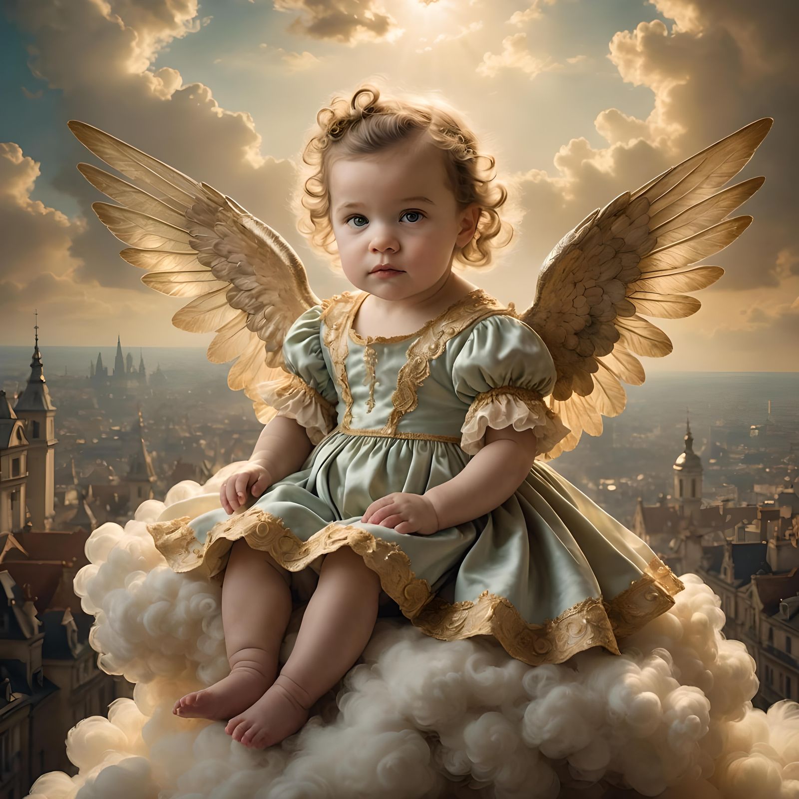 Baby Angel on Cloud in Rococo Style