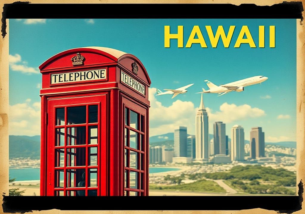 Hawaii Travel Poster on London Phone Booth