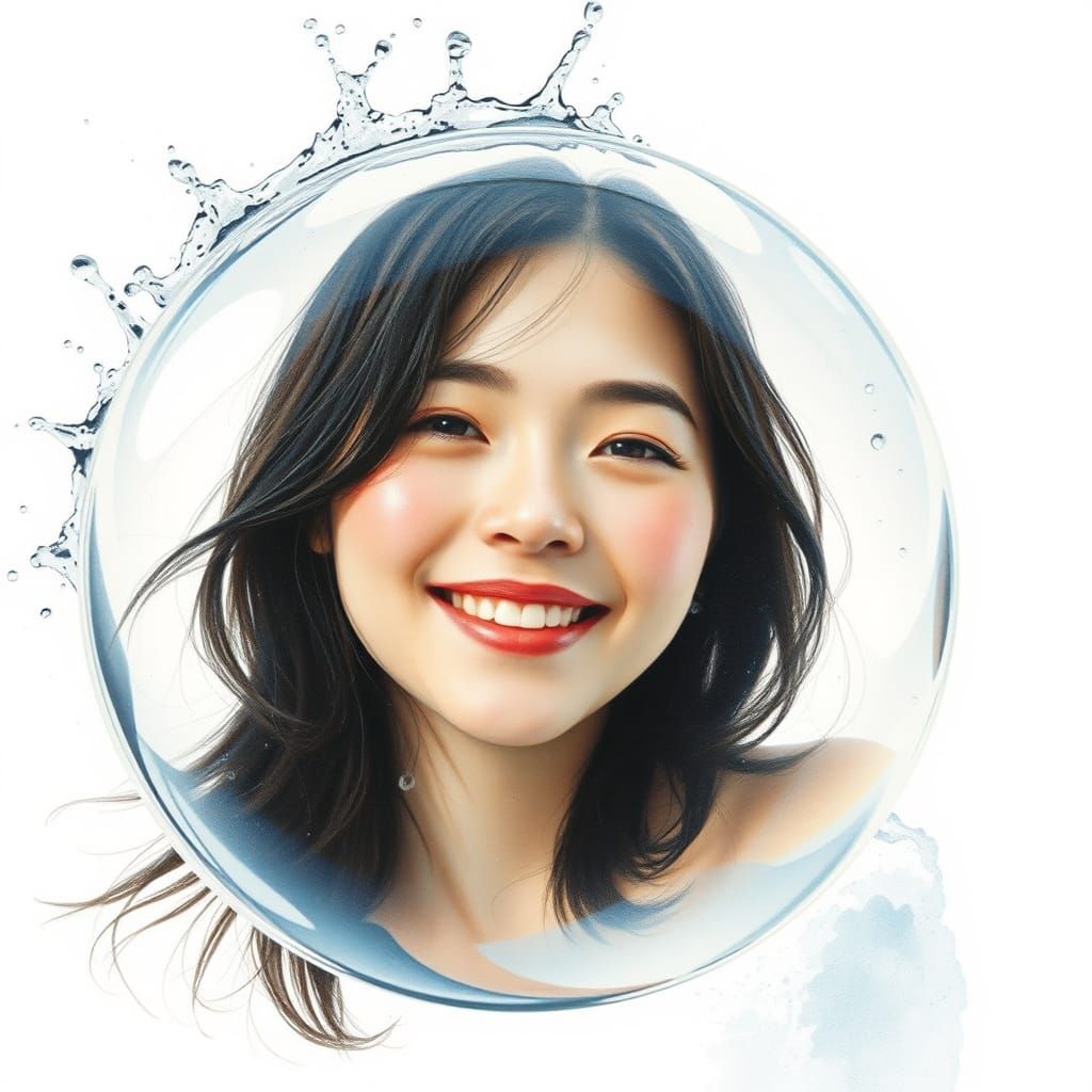 Woman's Reflection in Water Droplet, Yoshitaka Amano Style