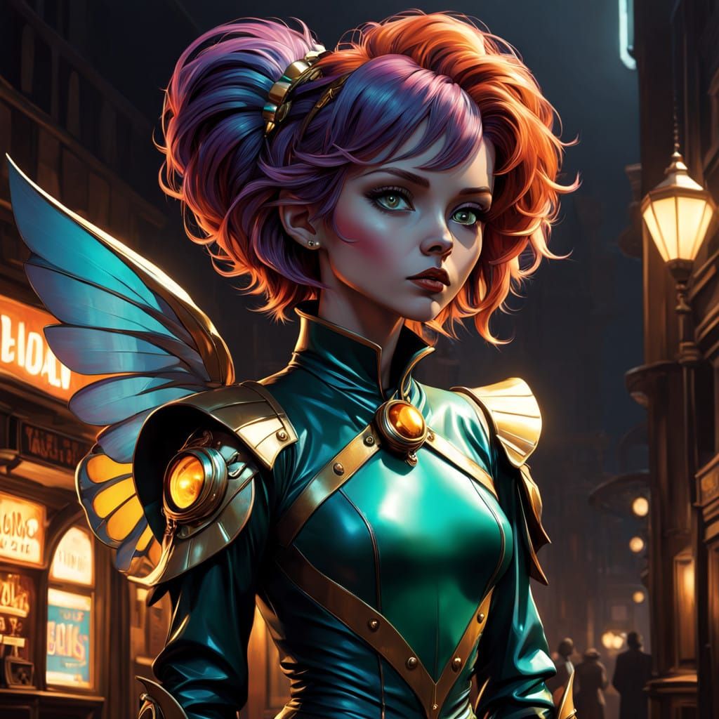 Vibrant Punk Pixie Jester with Whimsical Sprite