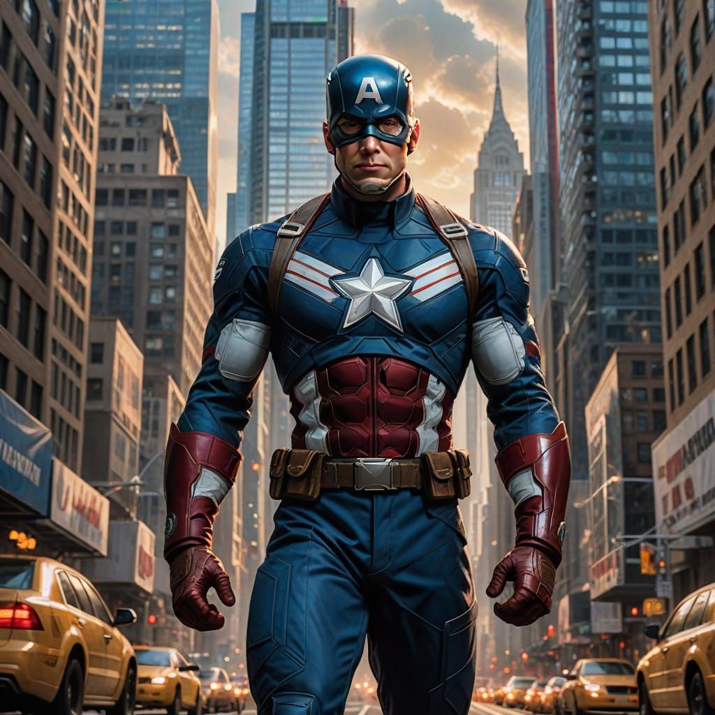Captain America Stands Tall in Cityscape