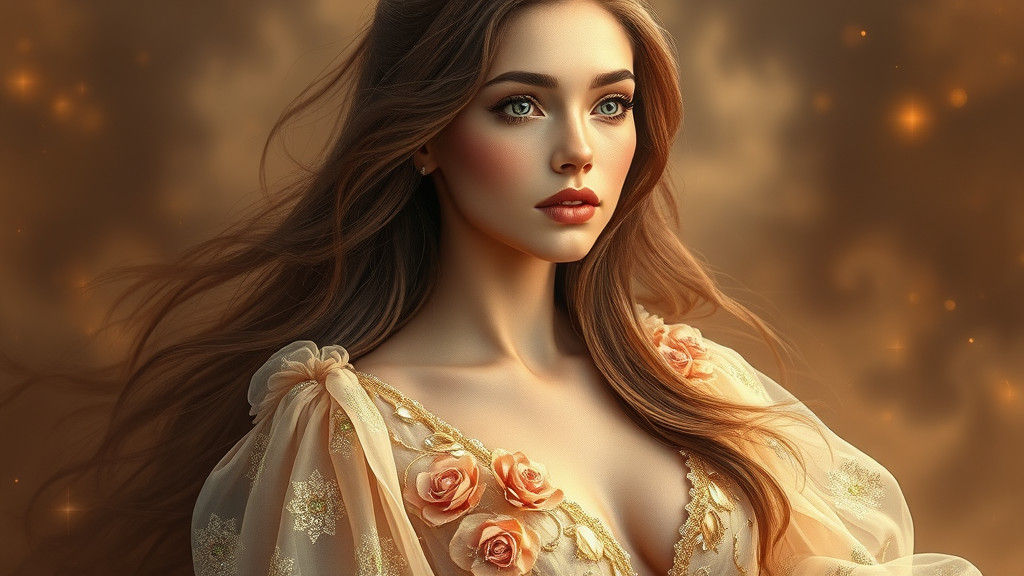 Ethereal Beauty in Flowing Gown: Fantasy Art