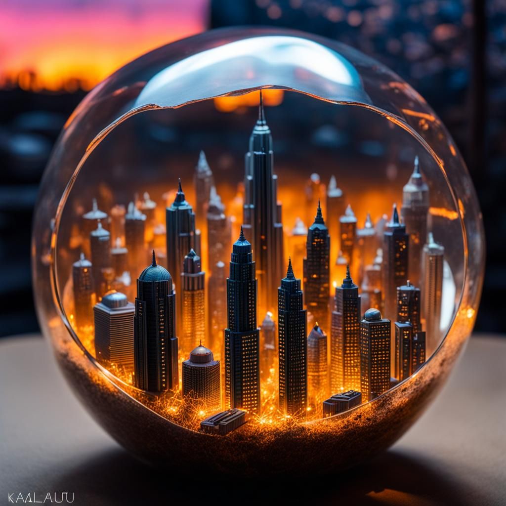 Miniature Halloween City in Cracked Glass Head