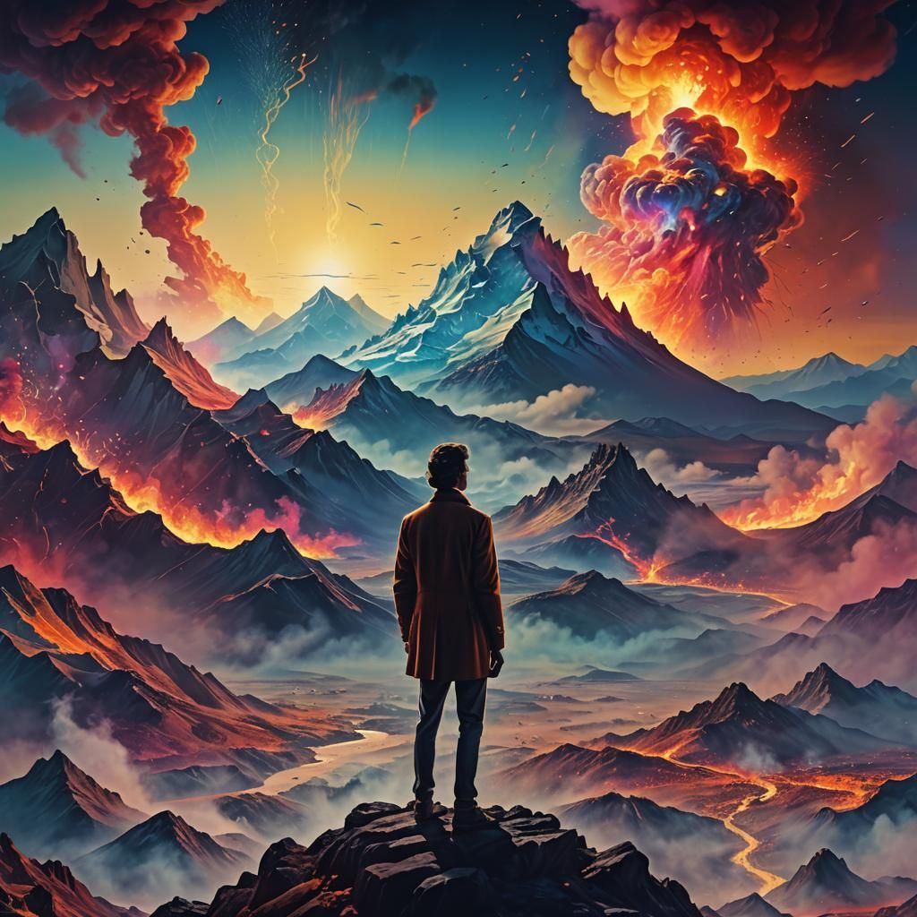 Breathtaking Mountain Landscape in Surreal Digital Art