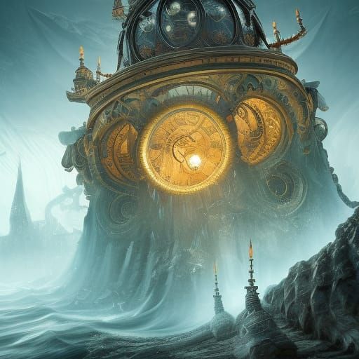 Hourglass Clock in Detailed Digital Matte Painting