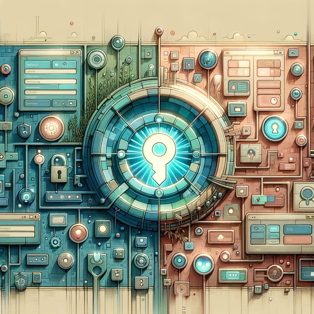 Digital Dashboard with Glowing Key Icon and Neon Glyphs