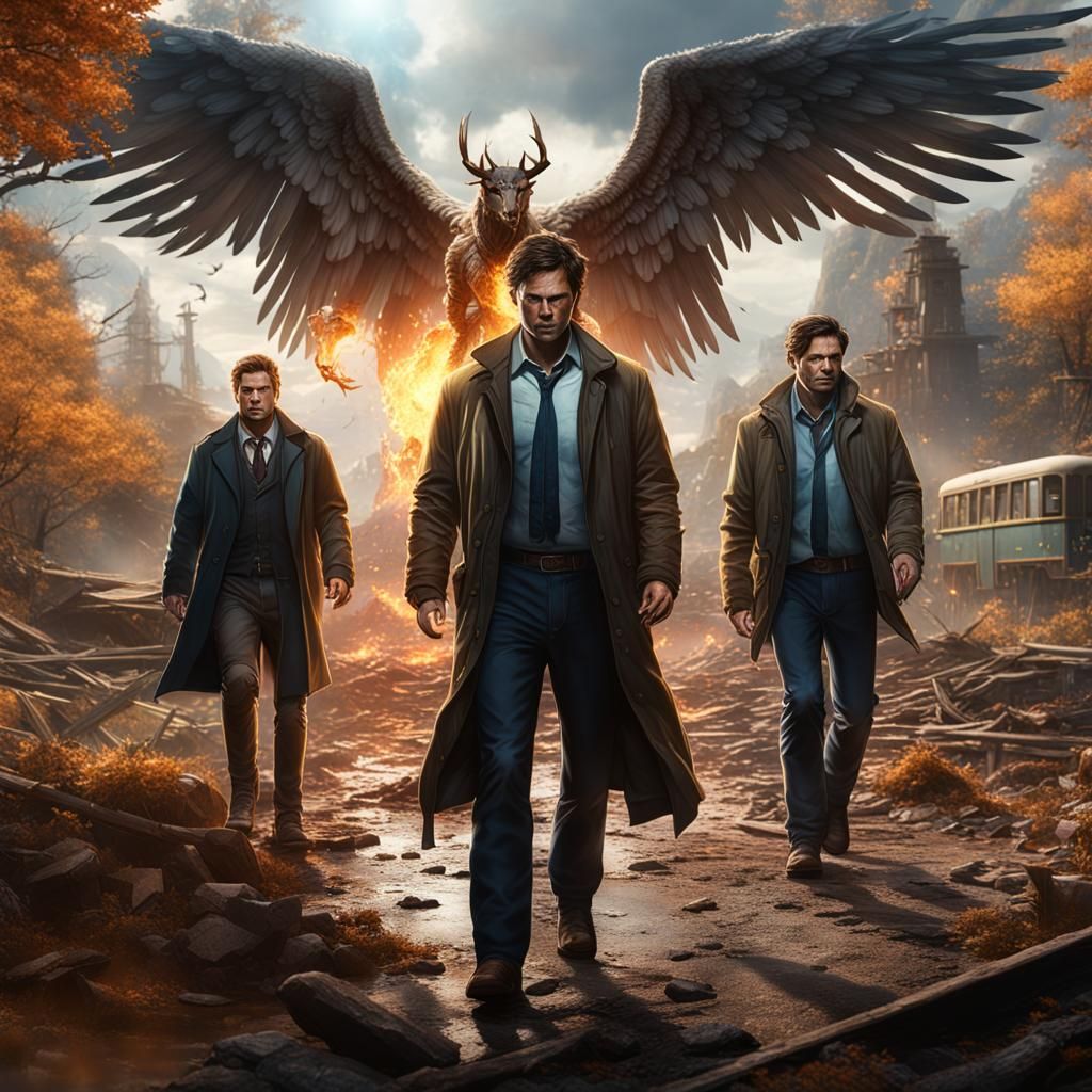 Sam, Dean, and Castiel: Detailed Fantasy Art