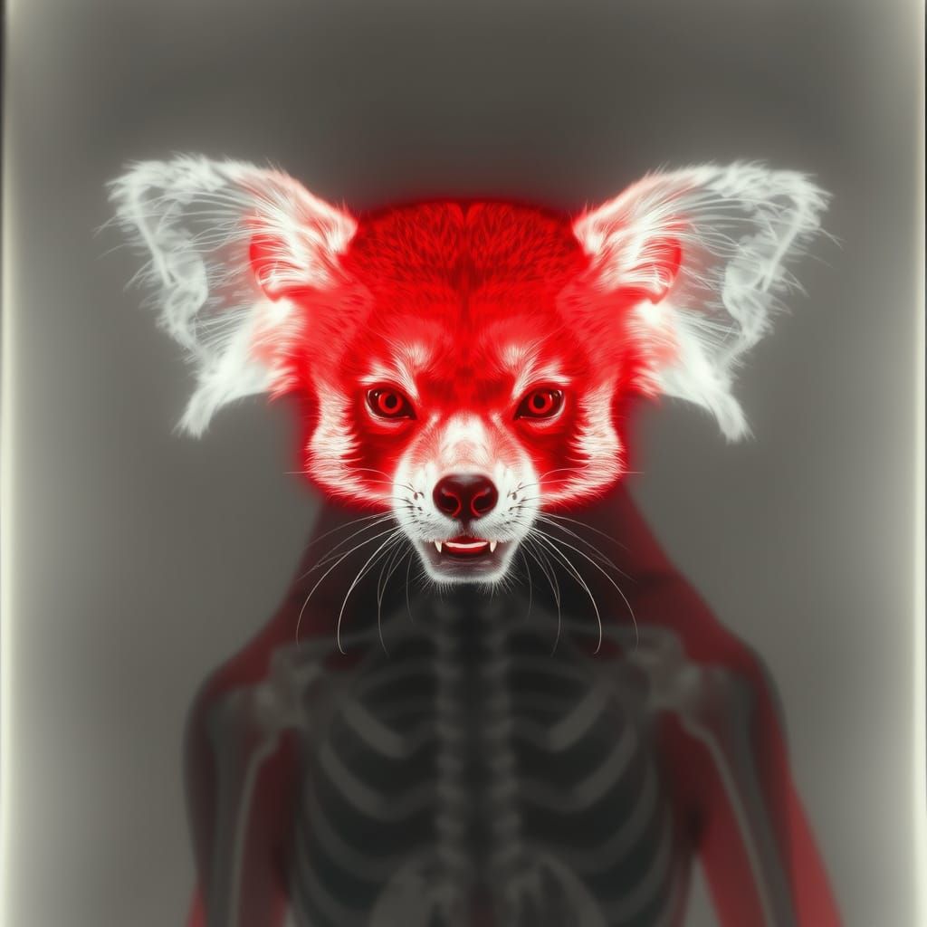 Intricate Red Panda Portrait in X-Ray Style