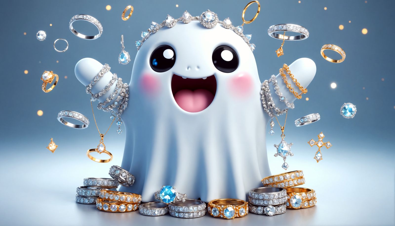 Joyful Cartoon Ghost Shines at a Festive Party