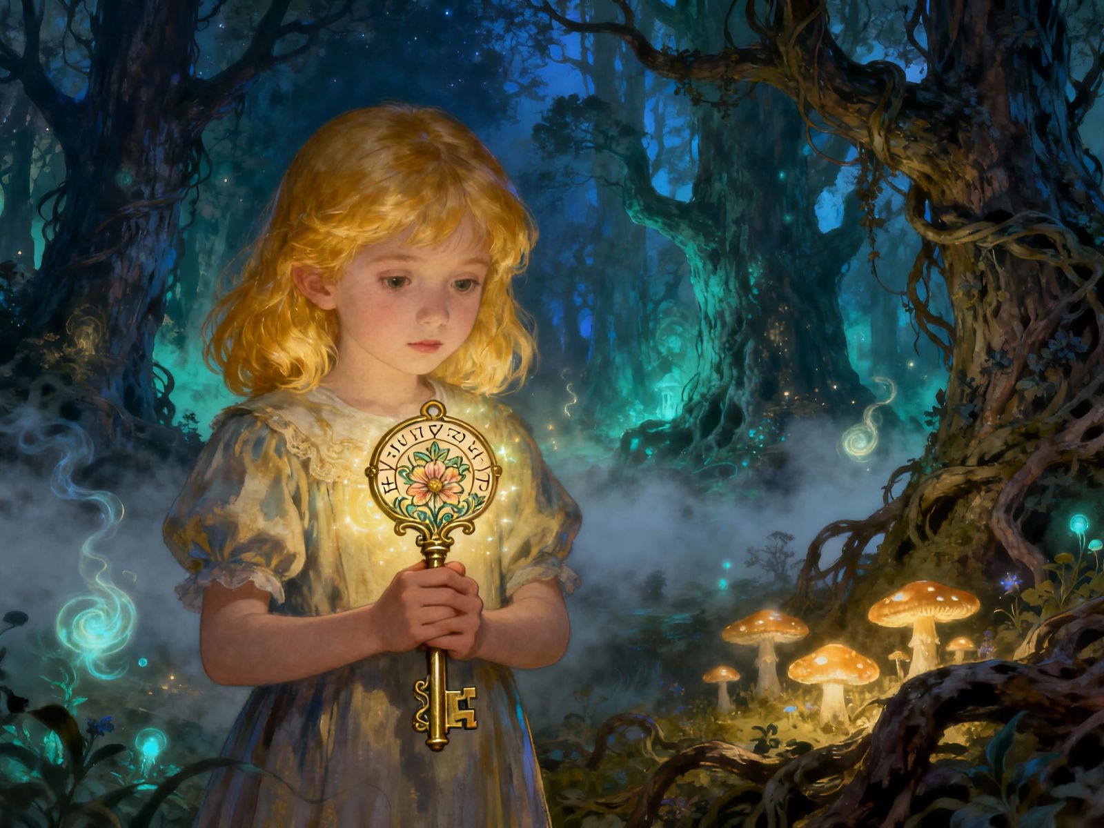Girl Holds Ornate Key to Fairytale Realm