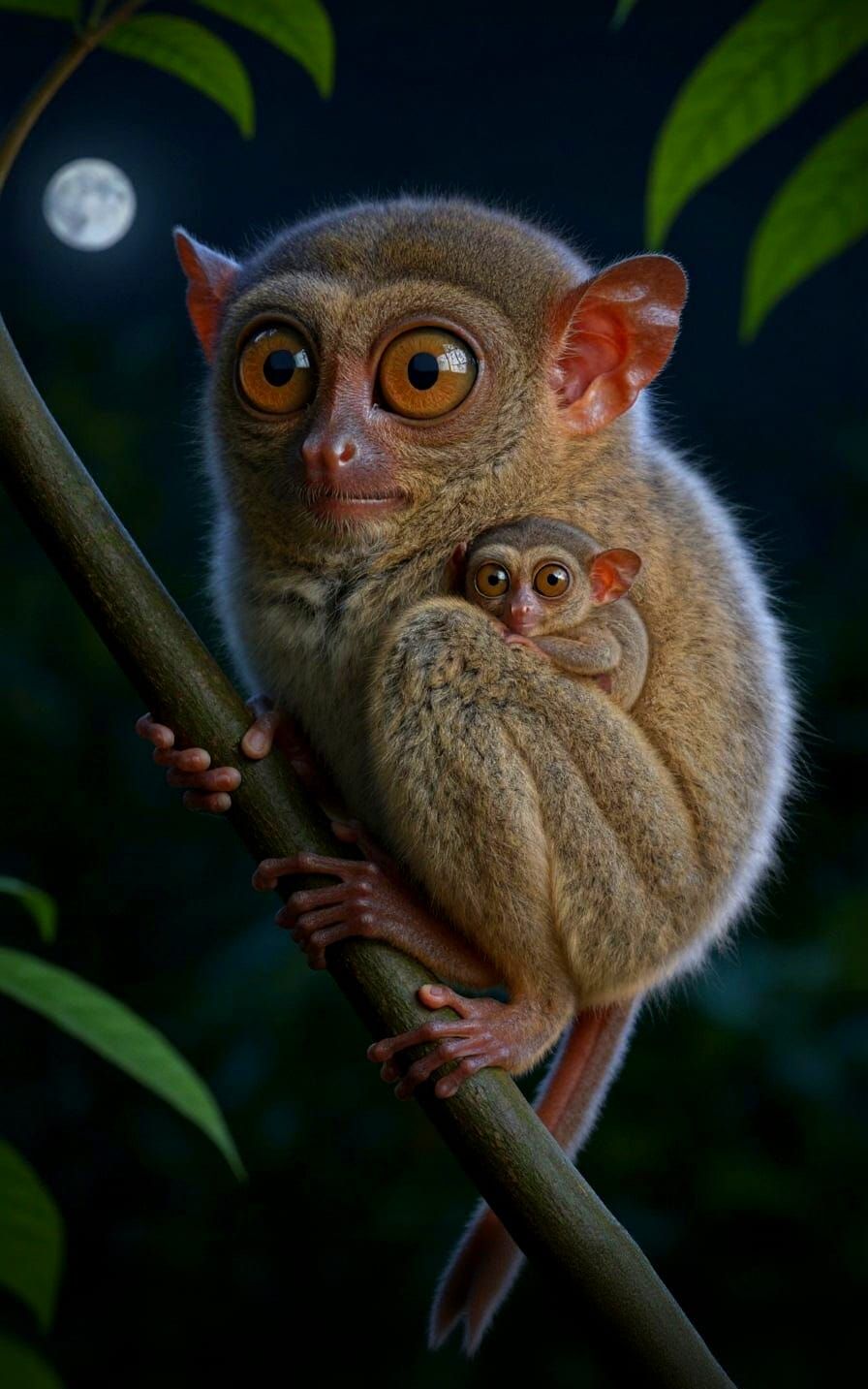 Sangihe Tarsier Macro Portrait with Moonlit Fur