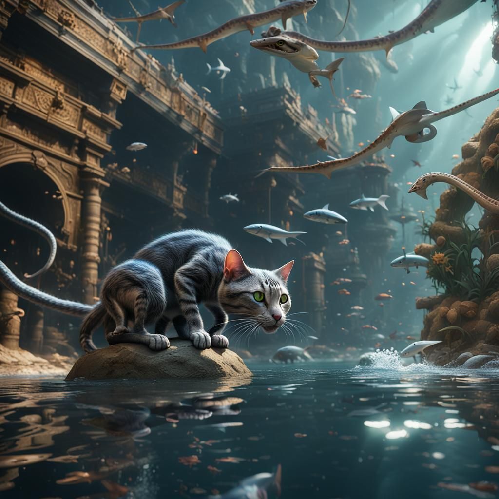 Cat and Snake Plunge into a Sci-Fi River