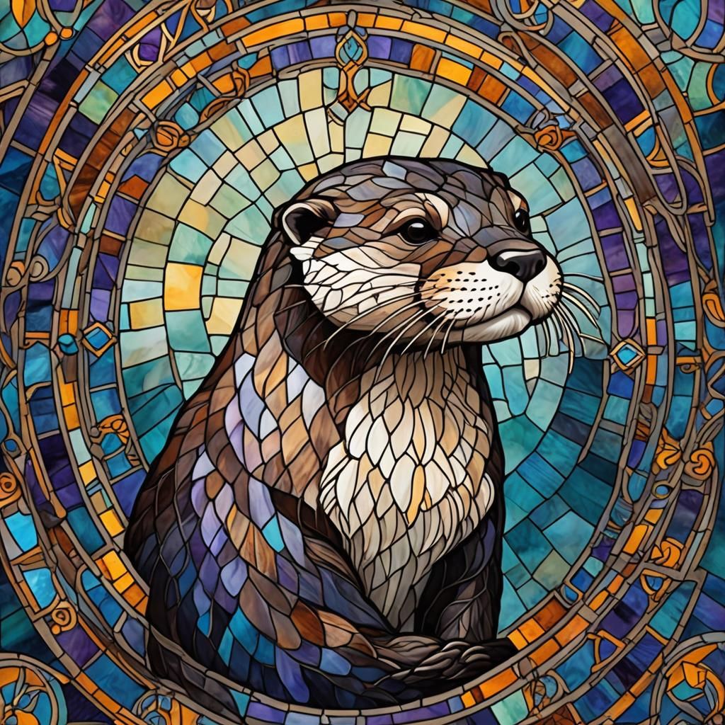 Otter in Stained Glass with Celtic Patterns