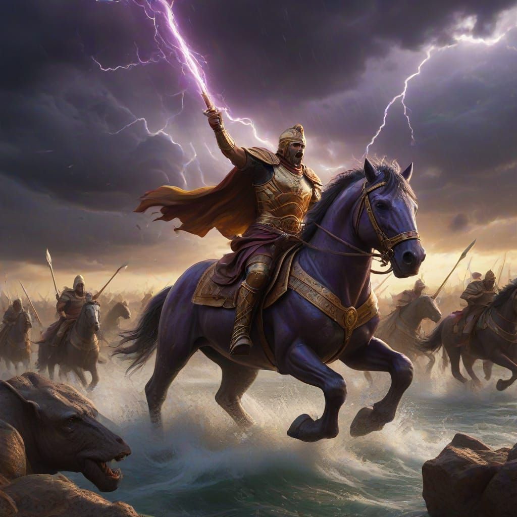 Alexander the Great's Epic River Battle Fantasy Art
