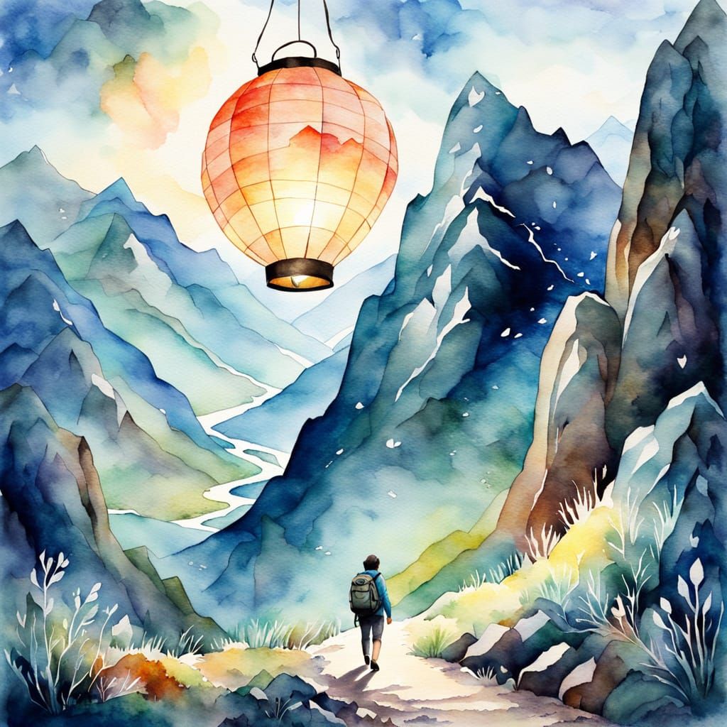 Fantasy Watercolor Journey Inside Paper Lantern