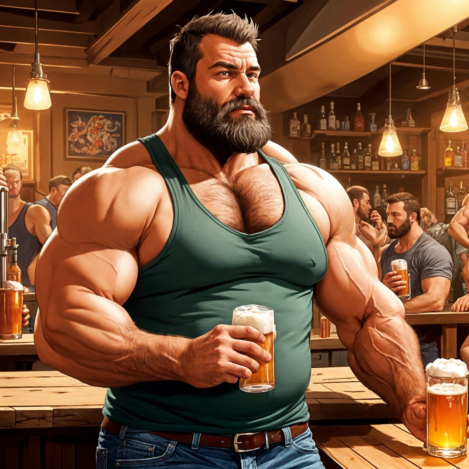 Gay Muscle Bear at a Bara-Style Bar