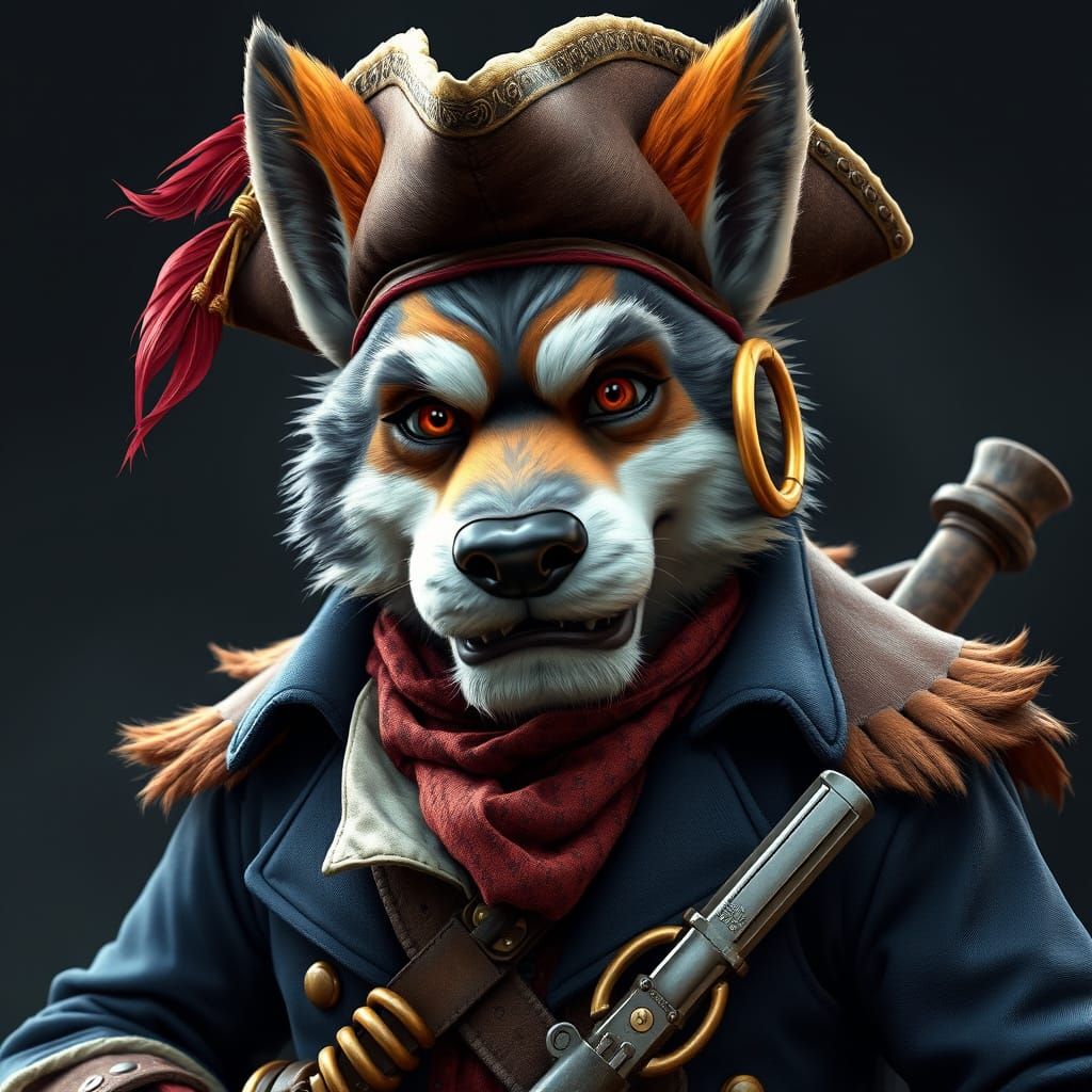 Anthropomorphic Canine Pirate Captain in 3D Anime Style