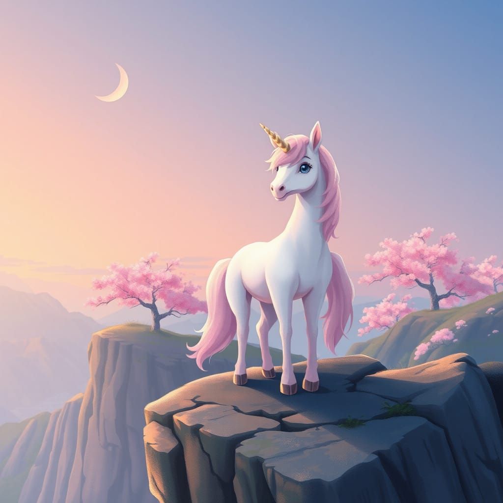 Surreal Anime Unicorn in Dreamlike Landscape