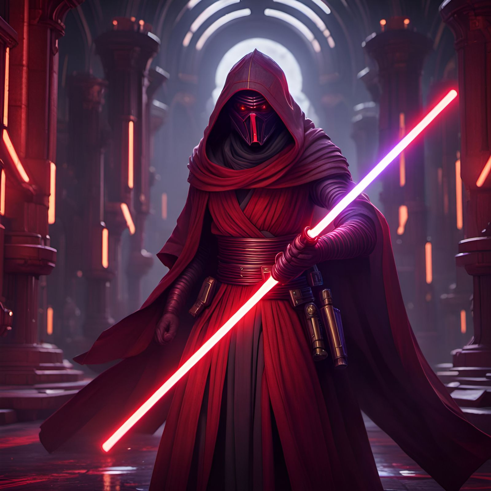 Sith Warrior with Lightsaber in Dark Fantasy Style