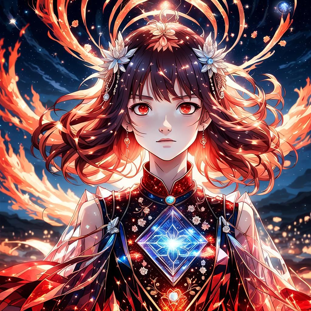 Anime Woman in Glass Dress, Hyper-Realistic 3D Art