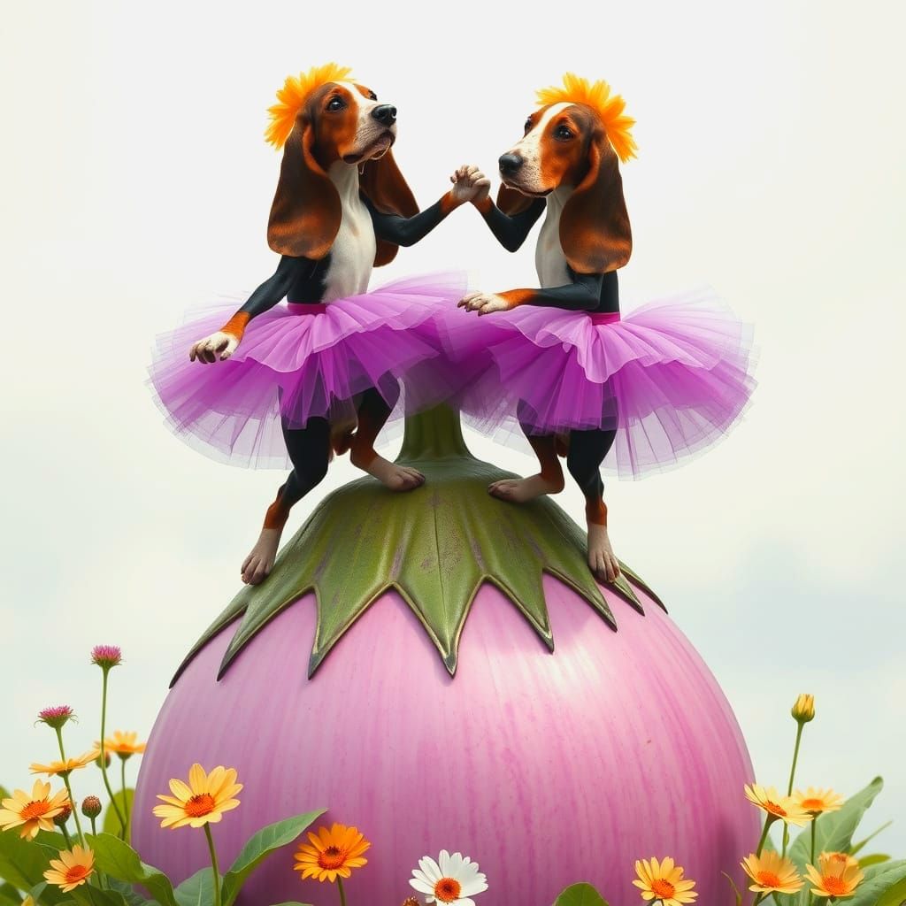 Ballet Dancers in Whimsical Eggplant Landscape