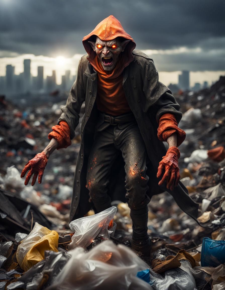 Photorealistic Hobgoblin in Landfill Fantasy Art