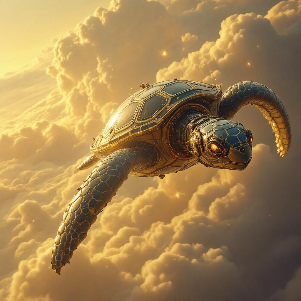 Steampunk Turtle Airship Soaring Skyward: Digital Art