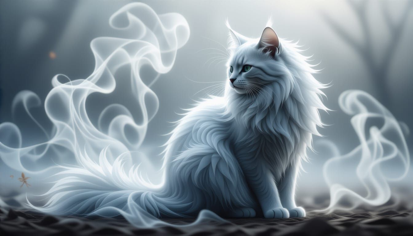 Ethereal Mist Cat: Abstract and Hyperrealistic