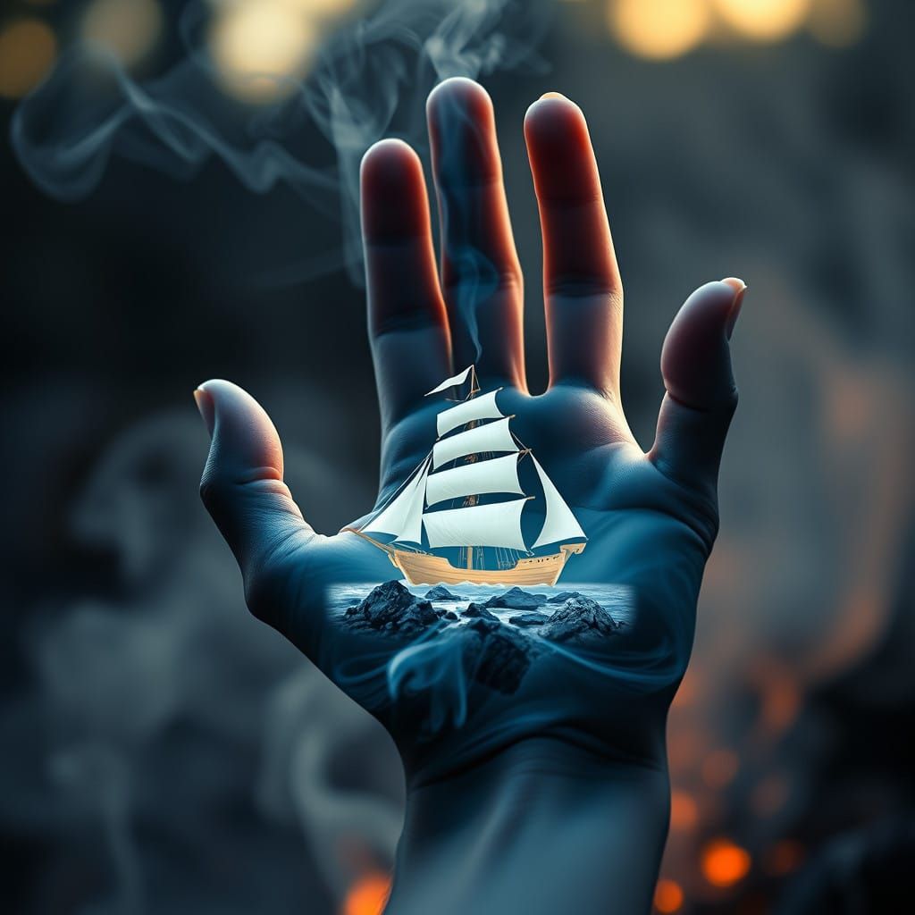 Fantasy Landscape Emerging from Smoky Campfire Hand